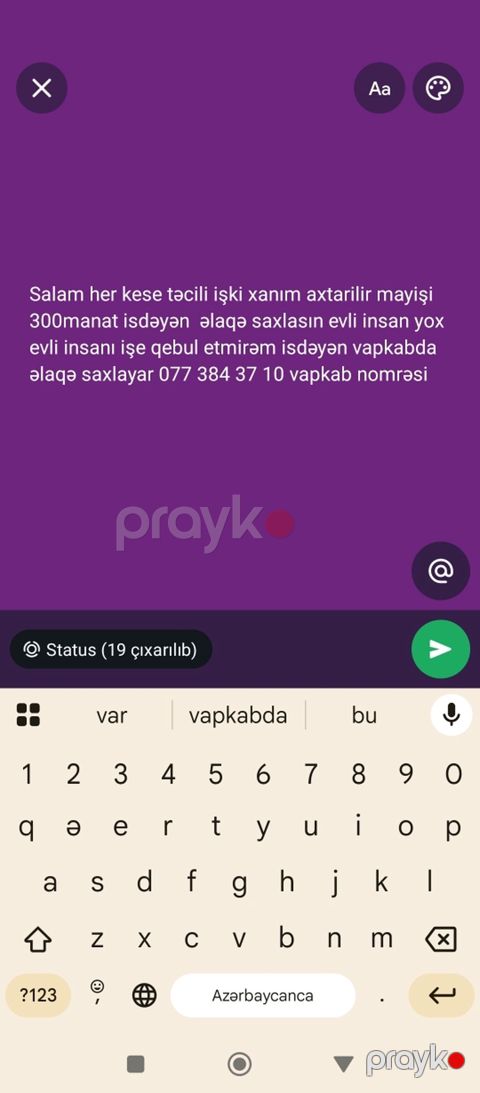 Vakansiya: İşıq işi üçün xanım axtarılır - İş növü: - Ödəniş: aylıq — Bakı