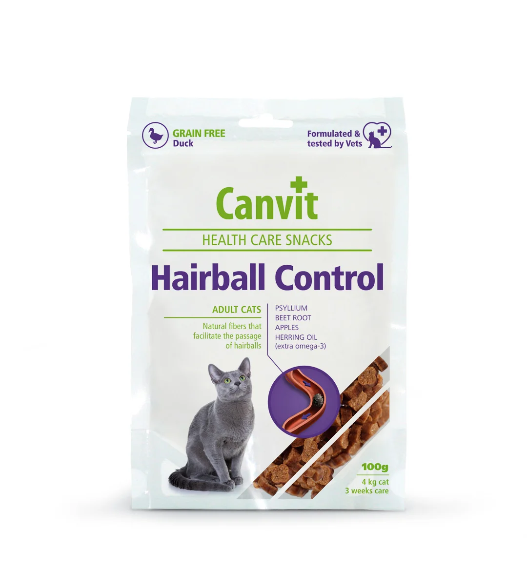 Canvit Hairball Control pişiklərdə tüklərin təmizlənməsi üçün ördək əti ilə yarı nəmli müalicə, 100 q — Bakı