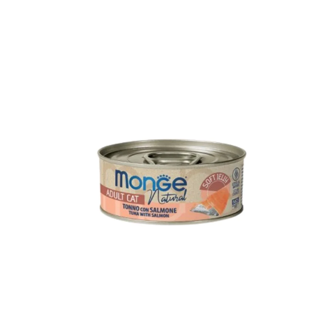 Monge Jelly Pieces of Tuna with Salmon Jele parçaları tuna balığı ilə qızılbalıq, pişiklər üçün super premium keyfiyyətli 80 qr — Zoo.az — Cats