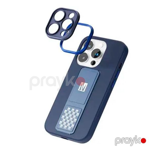 Levelo Morphix Silicone Case with Leather Grip Stand for iPhone 14 Pro Navy Blue — Mallar, Bakı (2)