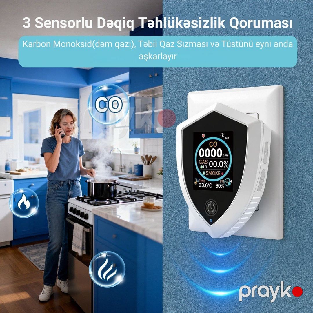5-i 1-də Ağıllı Təbii Qaz, Tüstü və Dəm qazı Detektoru — Ağıllı ev və təhlükəsizlik, Bakı (5)