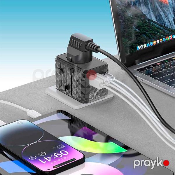 Powerology Universal Adapter 65W X3 PD port and X2 USB 15W port Blue — Mallar, Bakı (3)