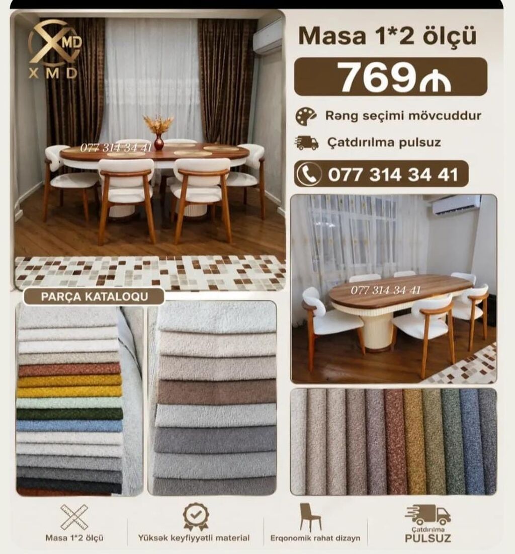 XMD Mebel – zövqlü və funksional mebel seçimləri 1) Masa + 6 stul — Masalar və stullar, Bakı (5)
