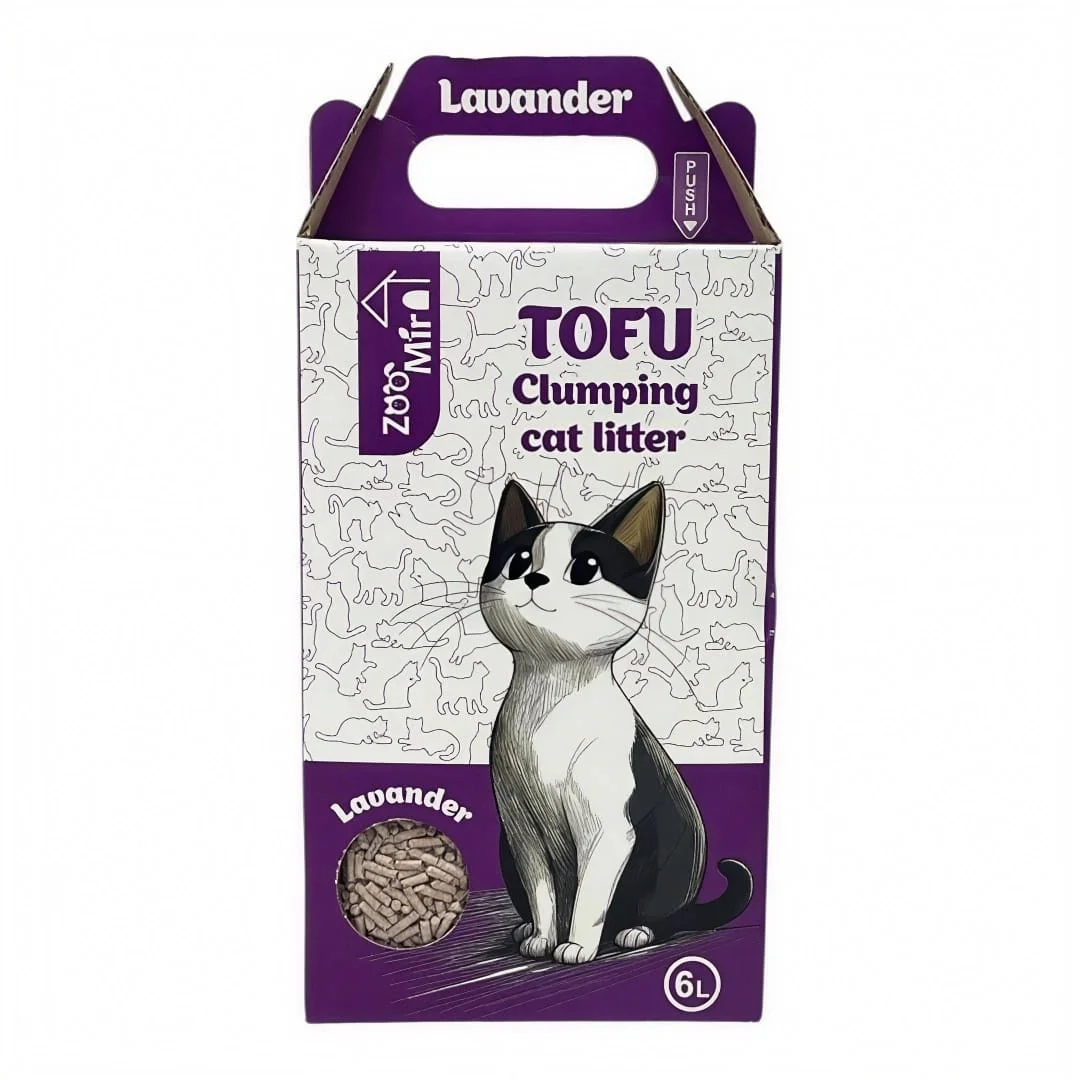 Tofu, lavanda qoxulu üzvi soya paxlası və təbii bitki liflərindən təbii topalaşan pişik qumu, 6 l — Zoo.az — Cats