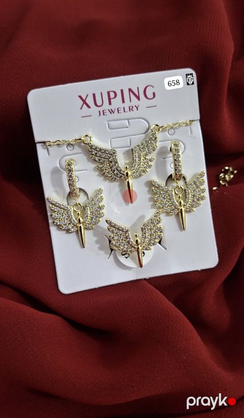 Bijuteriya dəsti Xuping Jewellery, иoyunbağı, sırğa və üzük, qadınlar üçün, qızılı, paslanmayan polad — Bakı