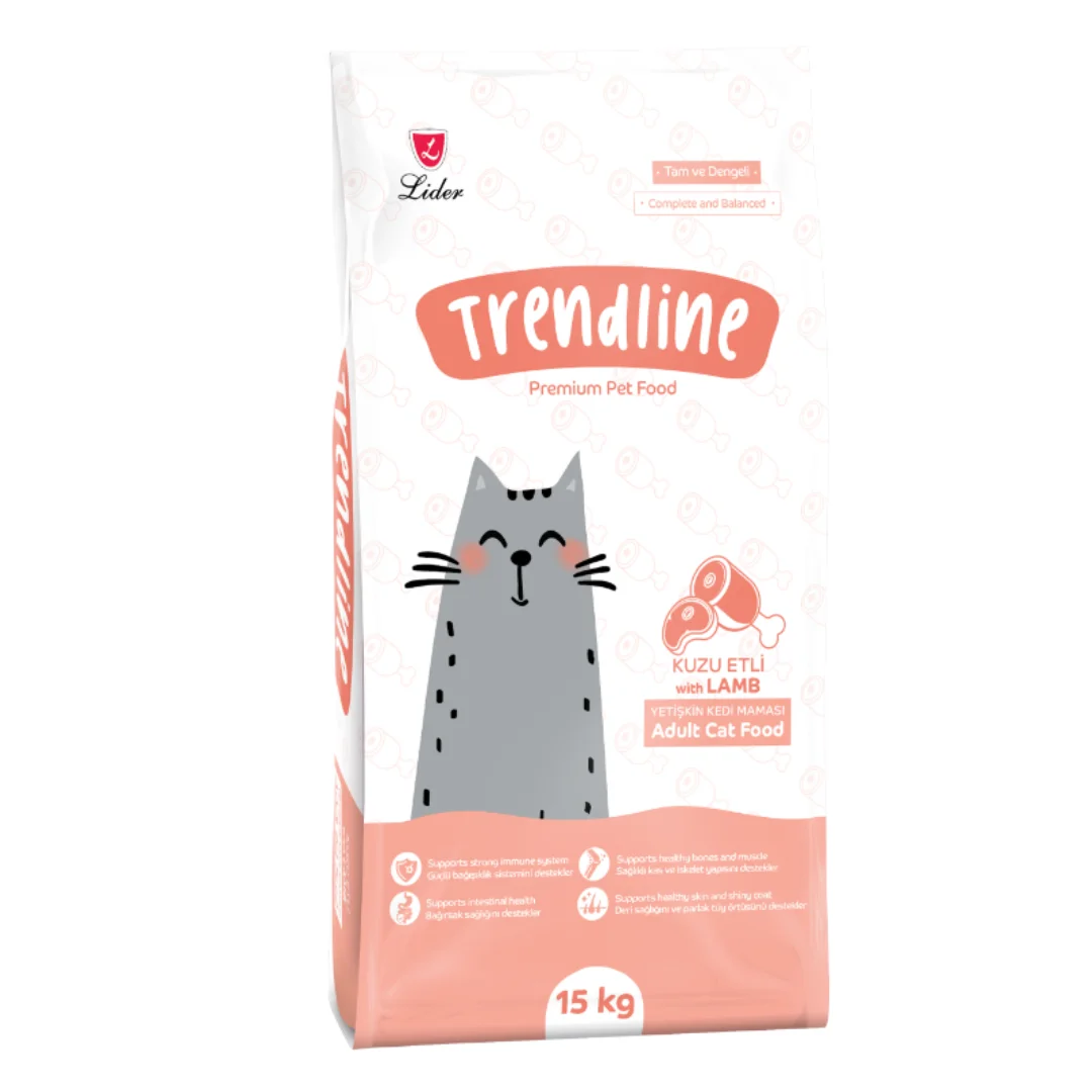 Trendline Adult Cat, pişiklər üçün quru yem, quzu və düyü dadı ilə (çəki ilə)