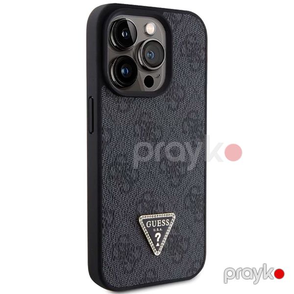 Guess PU Leather Case with 4G Triangle Strass & Triangle Logo for iPhone 15 Pro Max Black — Mallar, Bakı (4)