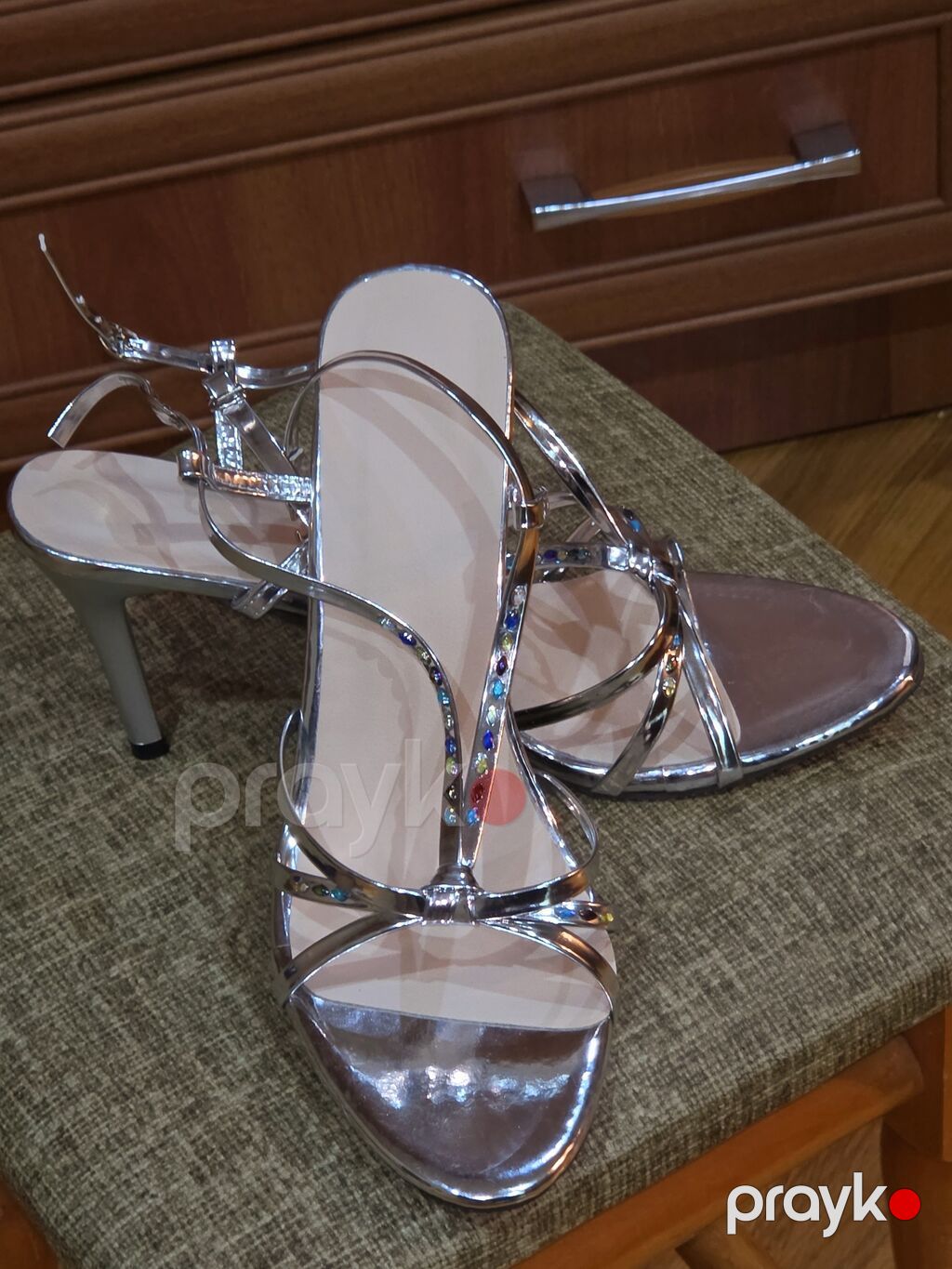 Gümüşü rəngli zərif qadın sandaleti - Model: incə, çoxzolaqlı — Sandal, Bakı (3)