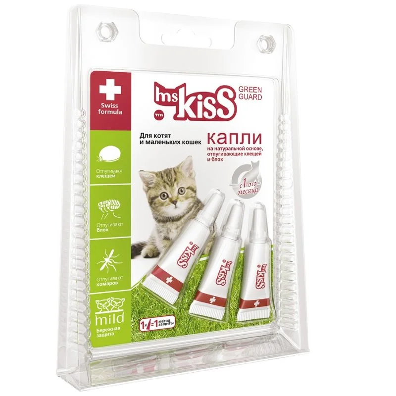 Pişik balaları və kiçik pişiklər üçün gənə və həşəratlara qarşı Ms. Kiss damcıları (1 pipetka) — Zoo.az — Cats
