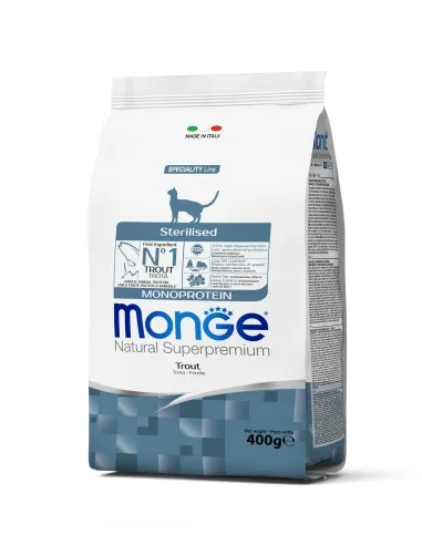 Monge Sterilized Trout, sterilizasiya olunmuş pişiklər üçün alabalıq ilə quru yem, 400 q — Cats