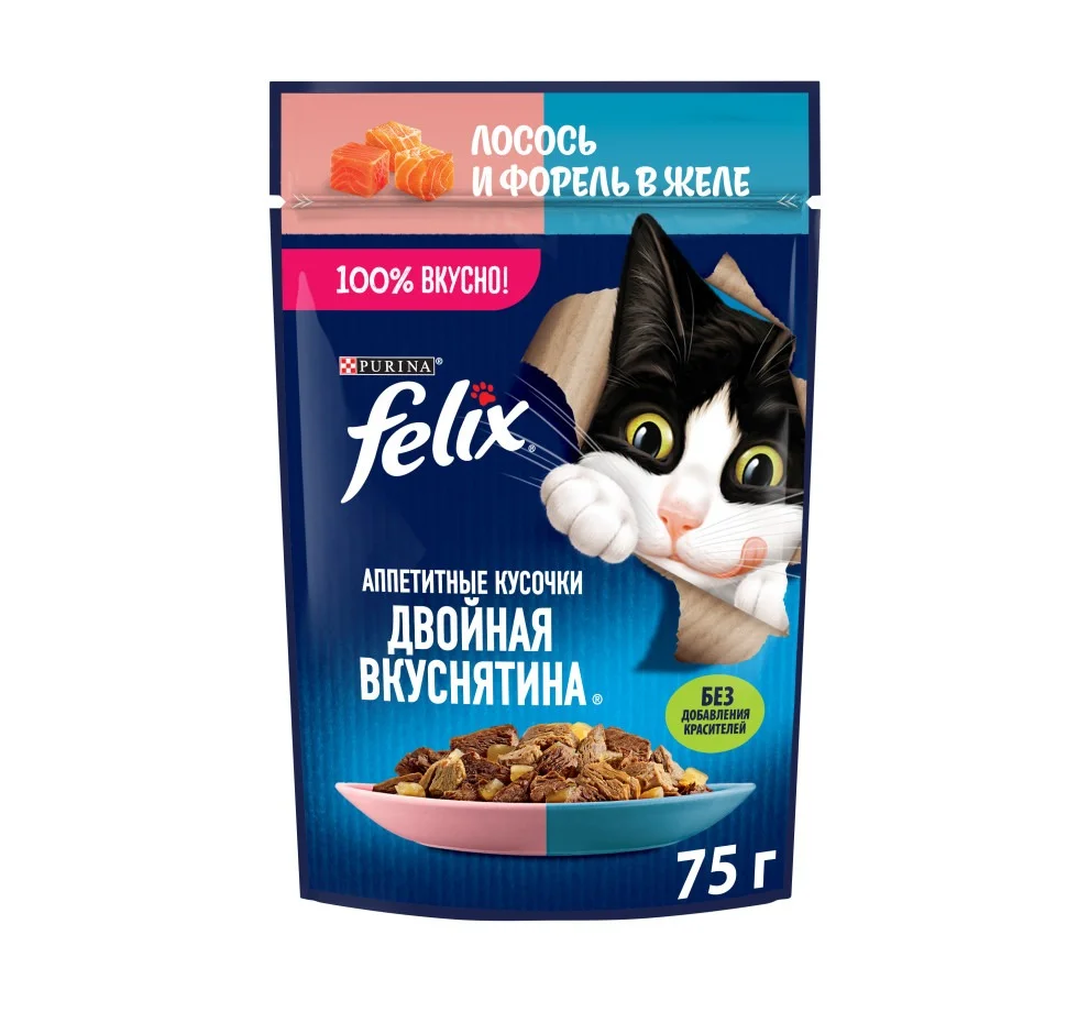 Jele içində qızılbalıq və alabalıq ilə ləzzətli Felix tikələri, 75 q — Zoo.az — Cats