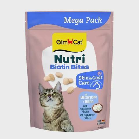 GimCat Katzentabs Nutri Biotin Bites, pişiklər üçün biotinli vitaminləşdirilmiş mükafat yeməyi, maskarpone dadı ilə, 1 tab — კატები