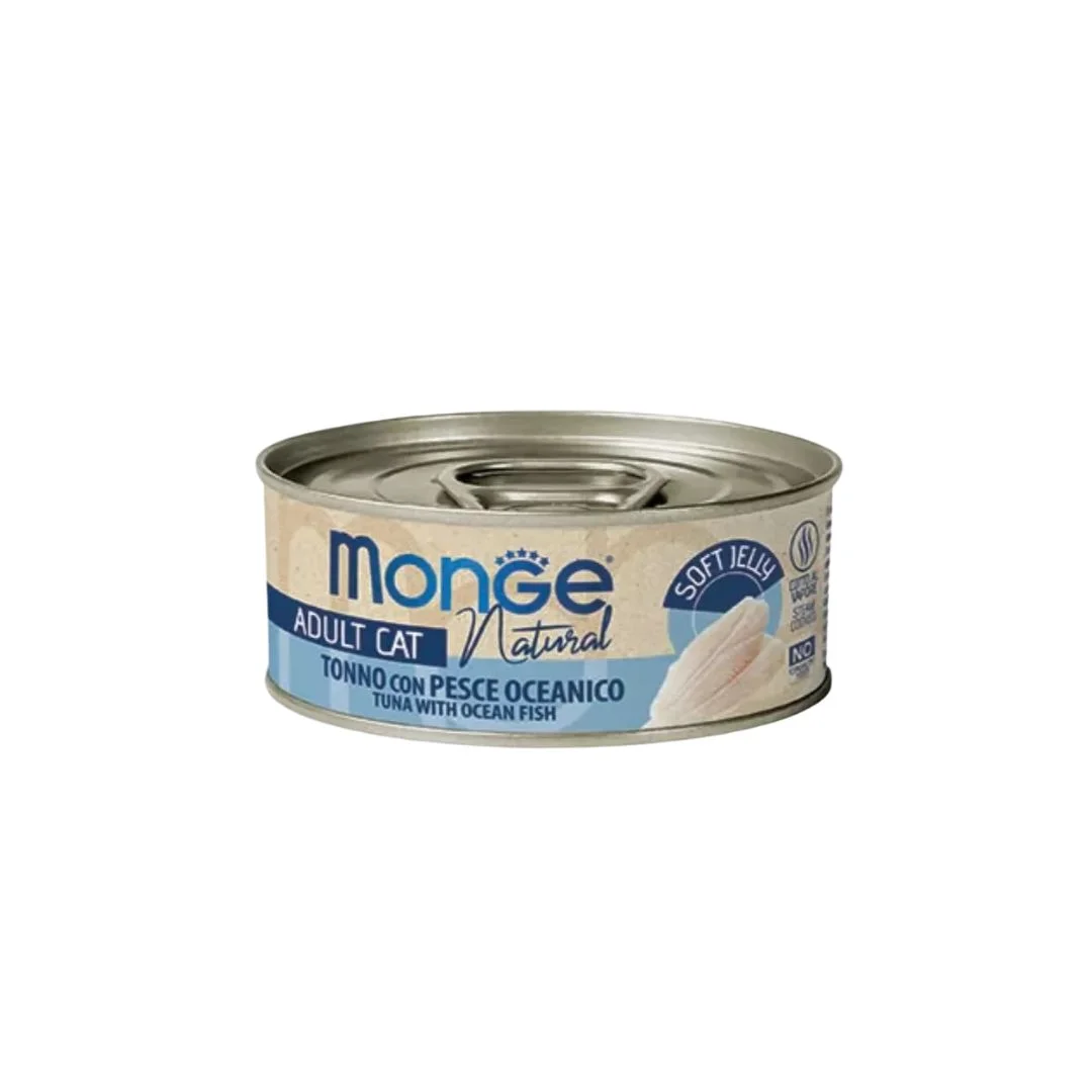 Monge Jelly Tuna Fillets with White Fish Jele fileto tuna balığı ilə ağ balıq ilə pişiklər üçün, super premium keyfiyyətli 80 qr — Bakı