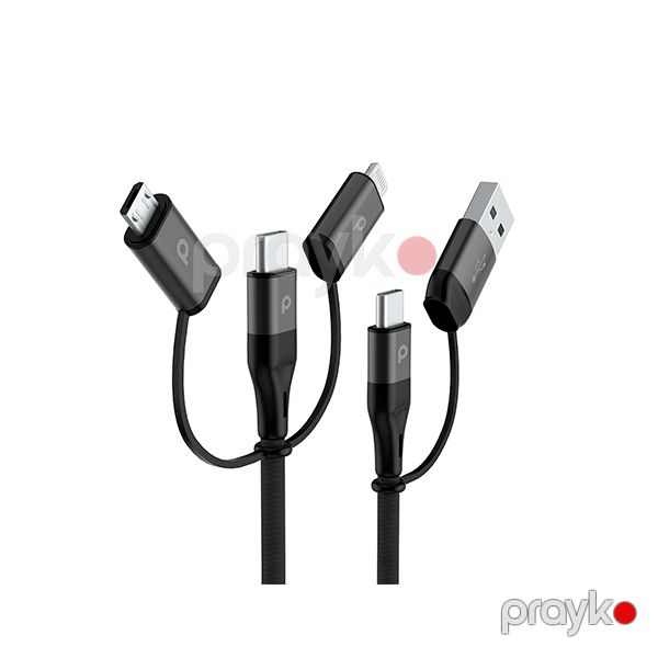 Porodo All in One Aluminum Braided Cable/ 1.2M 2.4A /Type-C Usb-a Black — Mallar, Bakı (3)