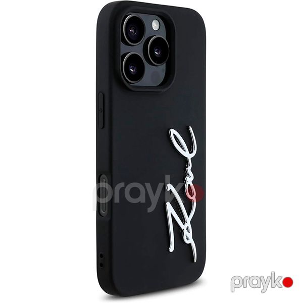 Karl Lagerfeld Silicone Case With Metal Signature Logo For iPhone 16 Pro (KLOHCP16LSCMSMVK) Black — Mallar, Bakı (3)