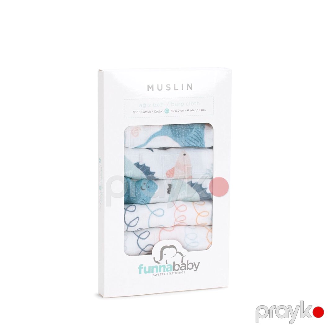 Salfet dəsti Funnababy Atlantico, muslin, mavi, 30x30 sm, 8 əd — Mallar, Bakı