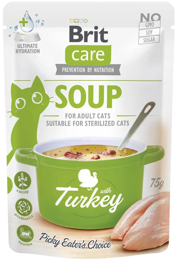 Brit Care Adult Soup Turkey suitable for sterilised cats şorba ilə hinduşka ilə yetkin pişiklər üçün, uyğun üçün sterilizasiya edilmiş pişiklər 75 gr — Bakı