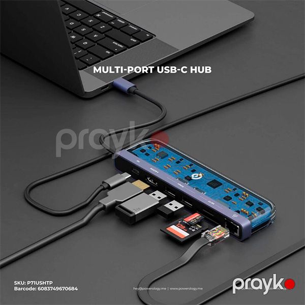Powerology Crystalline Series 7 in 1 Usb-c Multi Hub PD 100W Clear — Mallar, Bakı (3)