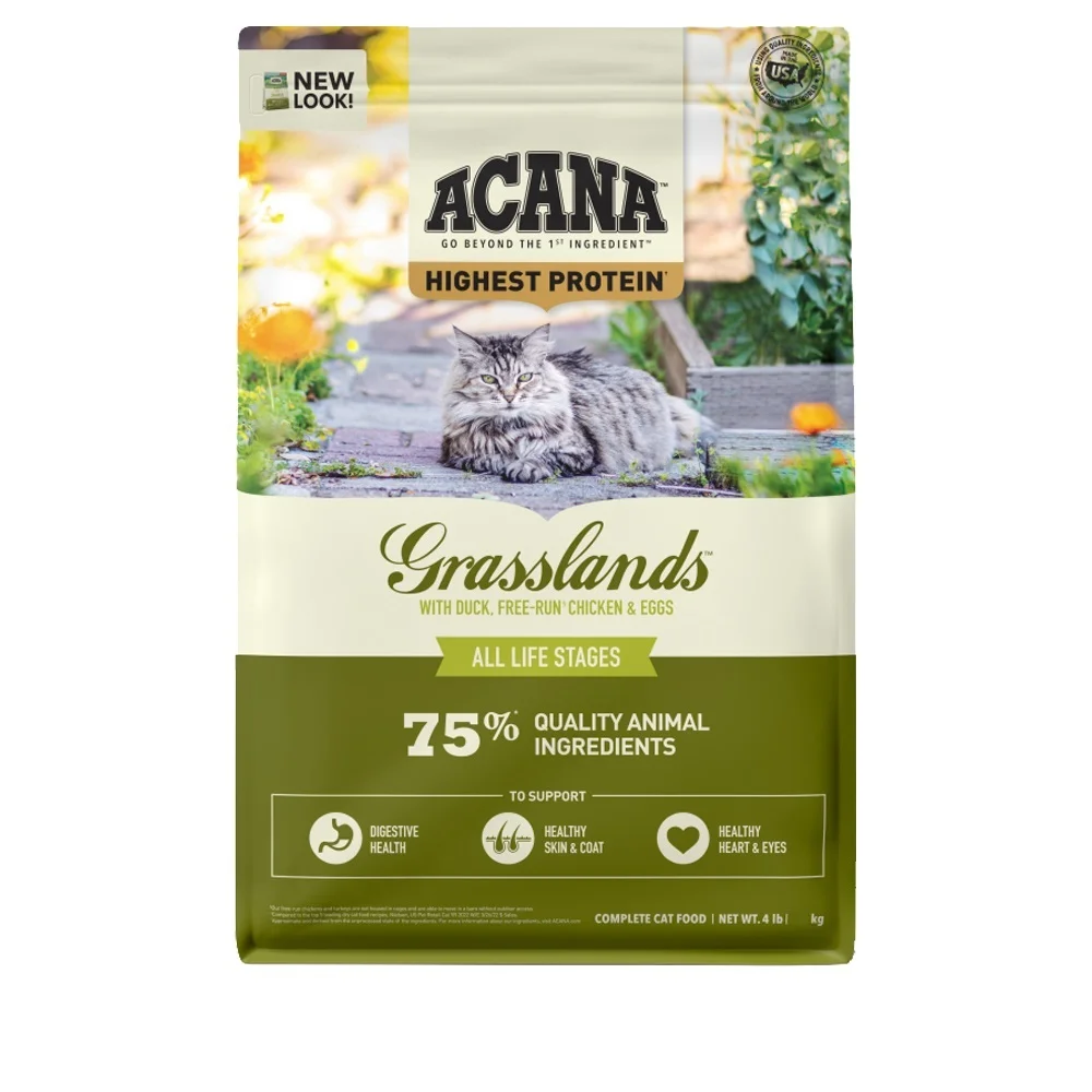 Acana Grasslands for Cat quru yemi, pişiklər və bala pişiklər üçün ördək, toyuq, hinduşka və ağ balıqla, 340 q — Bakı