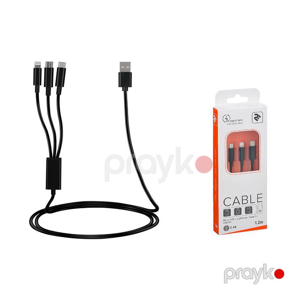 Kabel 2E USB 3 in 1 Micro/Lightning/Type C/5V/2.4A/1.2m/Black — Smartfon üçün kabelləri və keçidçilər, Bakı (3)