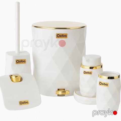 Hamam otağı dəstləri Hamam otağı dəsti plastik/metal ağ-qızılı 6 parça - nh_40asütvjz — Bakı