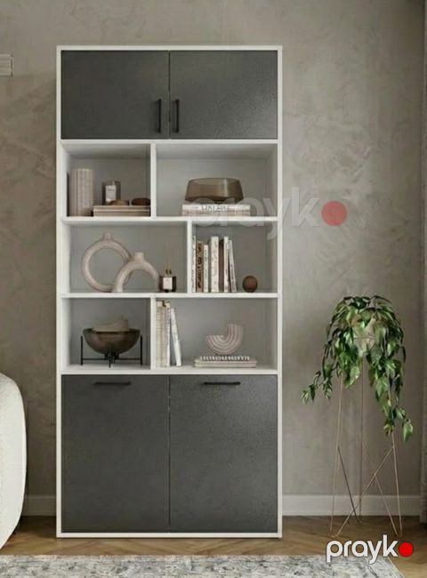 Şkaf MB-3, laminat, 185x80x40 sm, ağ/antrasit — Bakı
