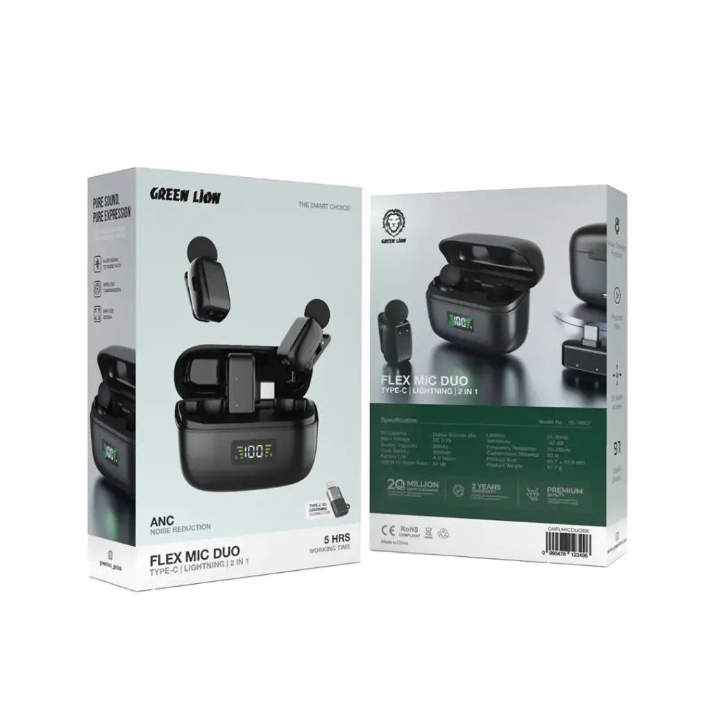 Green Lion Flex Mic Duo Type C to Lightning 2 in 1 - Black Black — Bakı