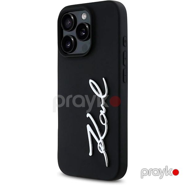 Karl Lagerfeld Silicone Case With Metal Signature Logo For iPhone 16 Pro Max (KLOHCP16XSCMSMVK) Black — Mallar, Bakı (4)