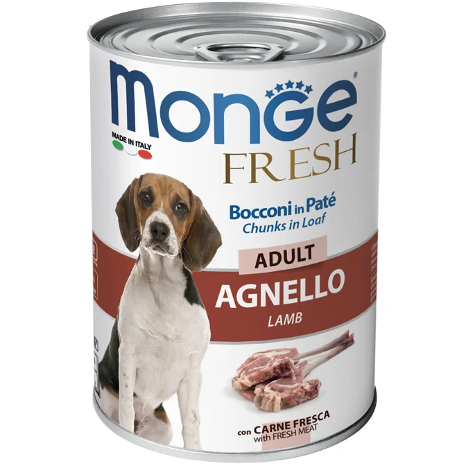 Yetkin itlər üçün Monge Fresh it pate quzu əti ilə, 400 q