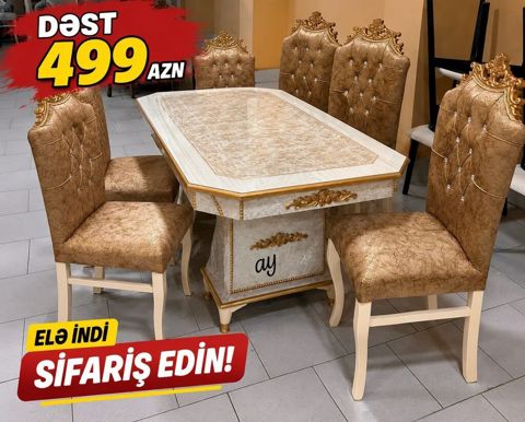 *Masa desti* *stol stul* Masa 93 ×200 +6 ədəd oturacaq Rəng seçimi — Saray