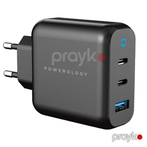 Powerology 65W 1*QC 36W Usb-a and 2*USB-C Ports GaN PD Wall Charger EU Black — Bakı