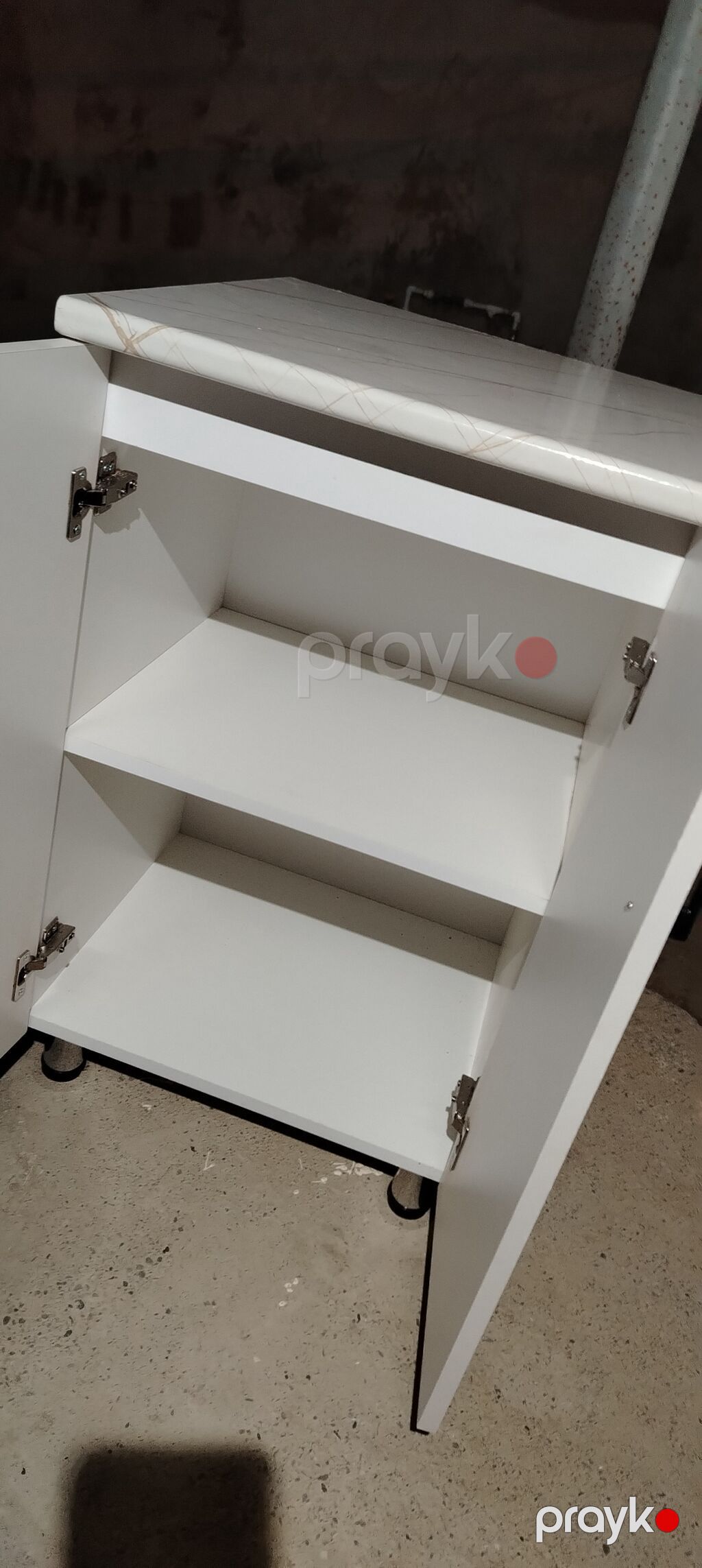 Mətbəx dolabı – mərmər naxışlı üstlü - Material: ağ laminat korpus — Mətbəx mobilyası, Güzdək (2)