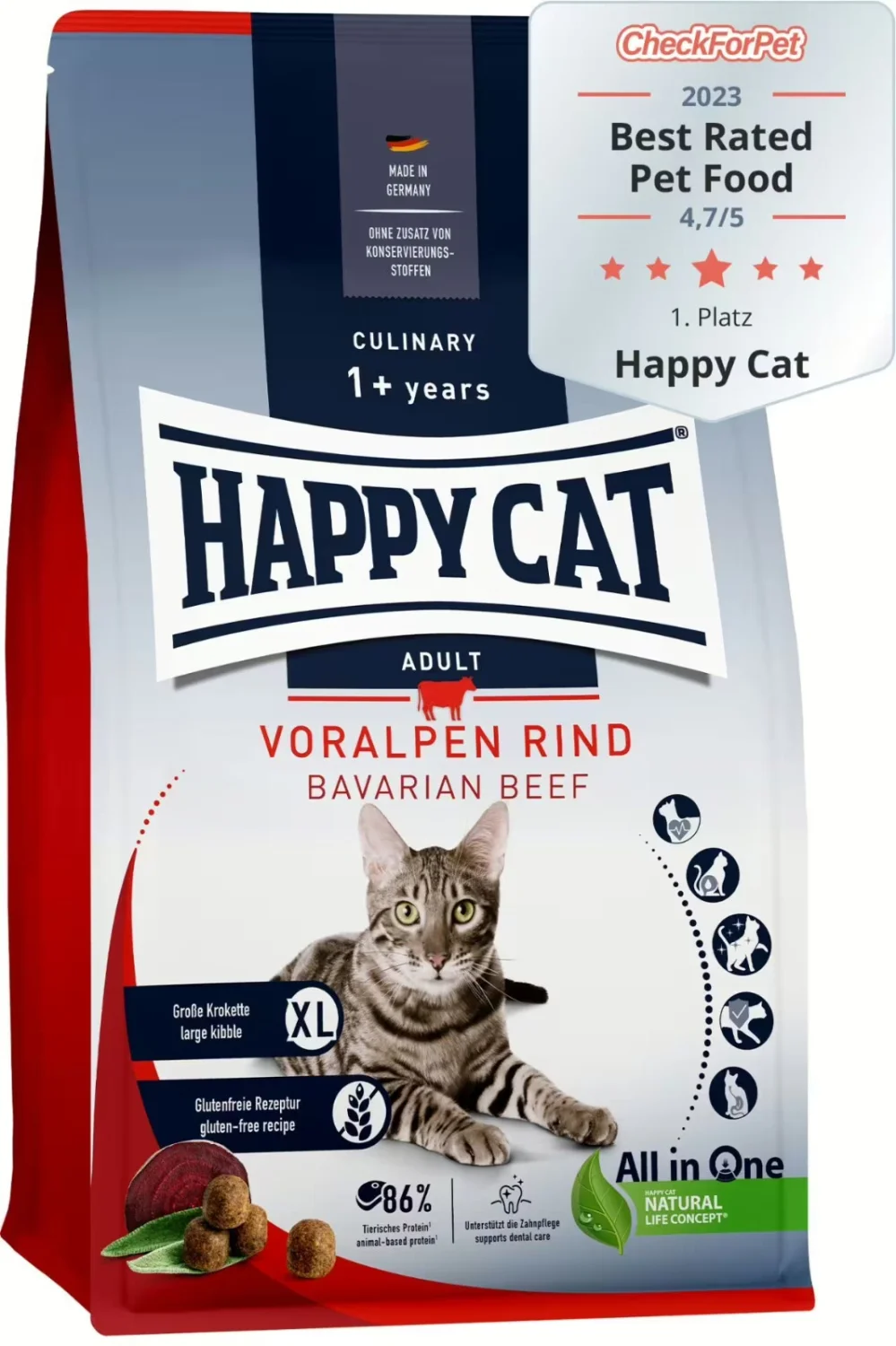 Happy Cat Culinary Adult Voralpen Rind, yetkin pişiklər üçün quru yem, Bavariya mal əti ilə (çəki ilə) — Zoo.az — Cats