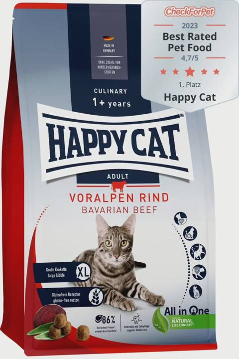 Happy Cat Culinary Adult Voralpen Rind, yetkin pişiklər üçün quru yem, Bavariya mal əti ilə (çəki ilə) — კატები