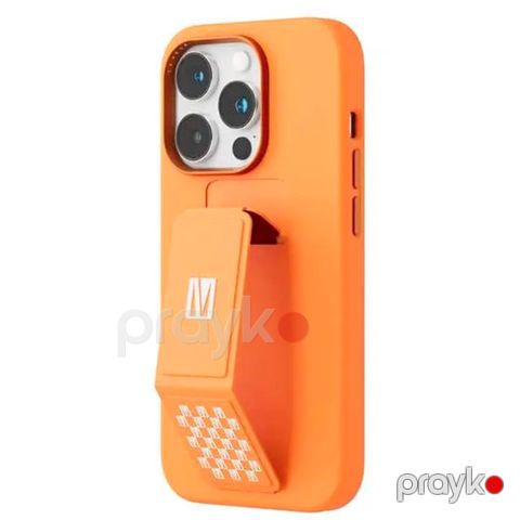 Levelo Morphix Silicone Case with Leather Grip Stand for iPhone 14 Pro Orange — Bakı
