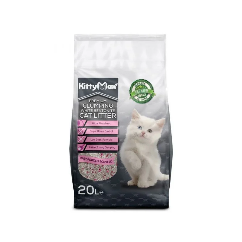 KittyMax Baby Powder körpə pudrası ətirli bentonit pişik qumu, 20 l — Zoo.az — Cats