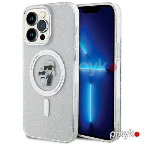 Karl Lagerfeld Magsafe IML with Karl & Choupette Heads Glitter Case for iPhone 15 Pro Max Clear — Bakı