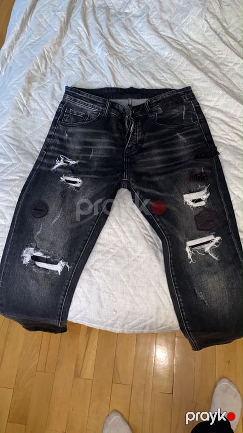 Qara yuyulmuş denim cins şalvar – kişi kəsimi - Rəng: tünd boz/qara — Bakı