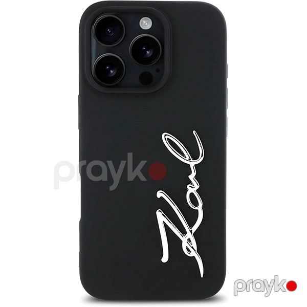 Karl Lagerfeld Silicone Case With Metal Signature Logo For iPhone 16 Pro (KLOHCP16LSCMSMVK) Black — Mallar, Bakı (2)