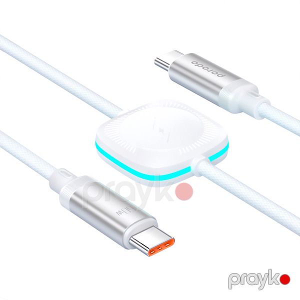 Porodo 2in1 Usb-c to Usb-c 60W Cable with Wireless Watch Charger 1.2M White — Mallar, Bakı (2)
