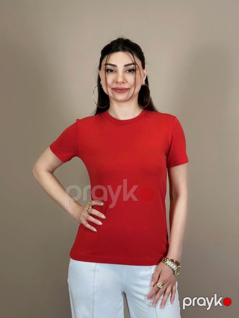 Qadınlar üçün futbolka MB AA600112, qırmızı, pambıq/elastan, ölçü M — Bakı