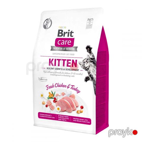 Pişik balaları üçün quru yem Brit Care Cat GF Kitten HGrowth & Development toyuq və hinduşka ilə 2 kq — Bakı