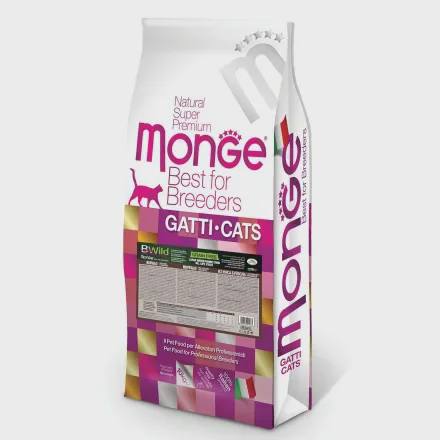 Monge Cat BWild PFB Low Grain, hər yaşdan iri pişiklər üçün az taxıllı quru yem, camış əti ilə (bütöv kisə, 10 kq) — Мысықтар