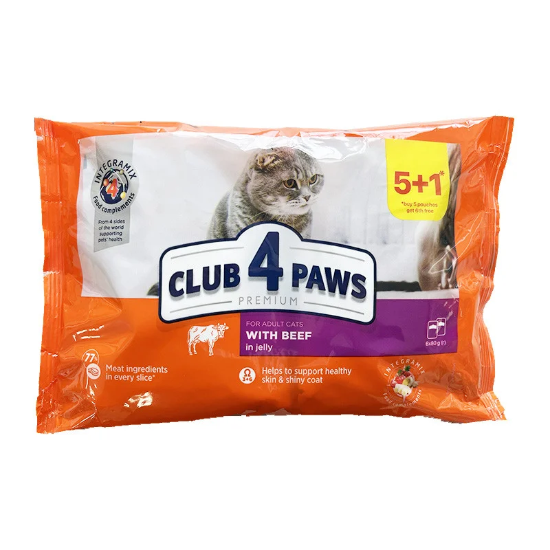 Club 4 Paws Jeleli Mal Əti ilə Yaş Pişik Yemi, 80 q (5+1 Xüsusi) — Bakı