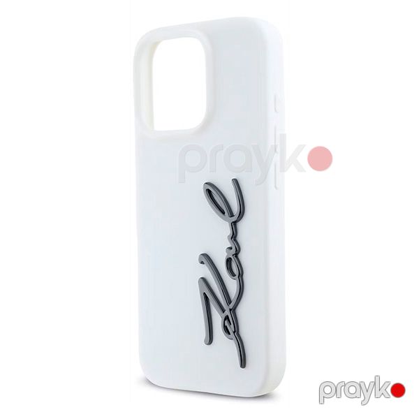 Karl Lagerfeld Silicone Case With Metal Signature Logo For iPhone 16 Pro (KLOHCP16LSCMSMVH) White — Mallar, Bakı (4)