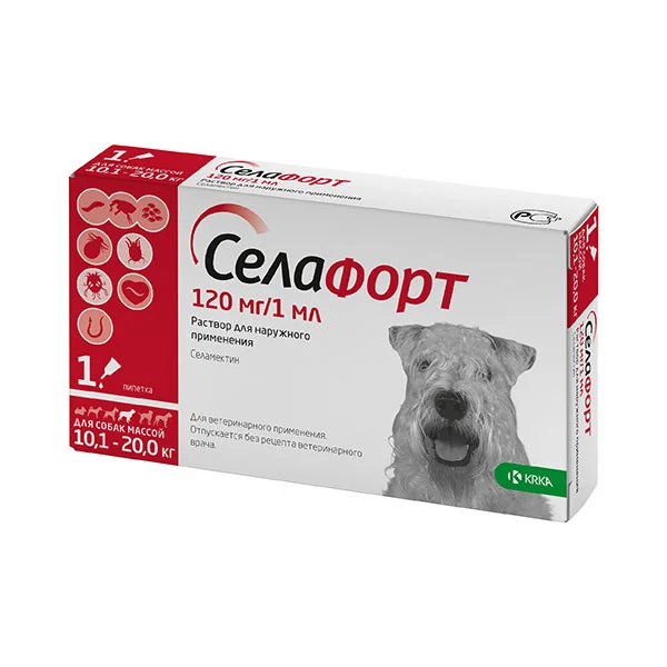 10,1-20,0 kq çəkidə olan itlər üçün bit, birə, bit və gənələrə qarşı Selafort damcıları (1 pipet 120 mq 1 ml) — Bakı