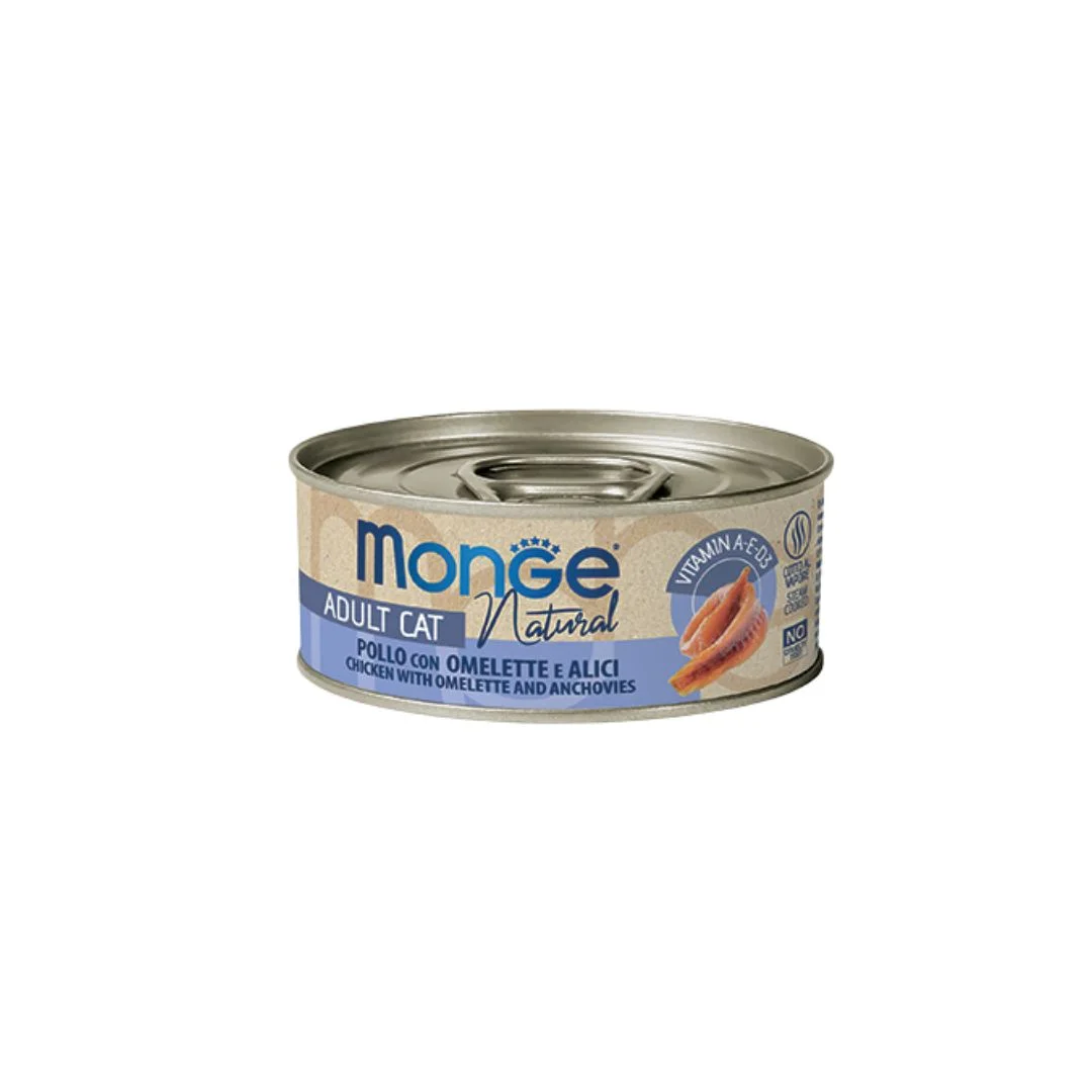 Monge Delicate Pollo con Omellet e Acciughine Pişiklər üçün omlet və hamsi ilə zərif toyuq tikələri, super premium keyfiyyətli 80 qr