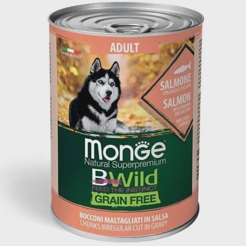Monge Dog Wet Be Wild Adult, itlər üçün qızılbalıq, balqabaq və sukabağı ilə yaş yem, 400 q — Pet supplies