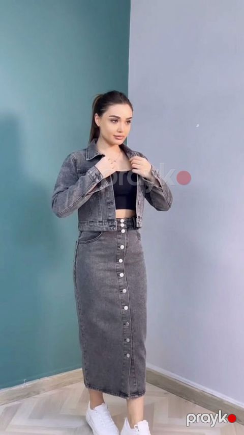 Qadınlar üçün denim dəst - Tərkib: Denim (cins parça) - Rəng: Tünd — Bakı
