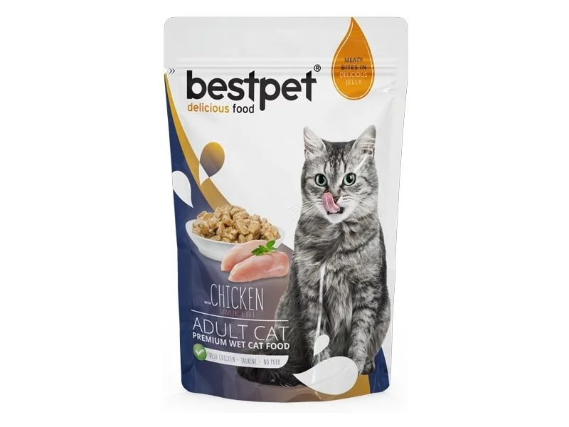 Bestpet Chicken Adult Cat yaş yem üçün böyüklər üçün pişiklər ilə toyuq ilə jele 85 gr — Zoo.az — Cats